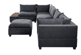 Madison Dark Gray Fabric 7 Piece Modular Sectional Sofa with Ottoman and USB Storage Console Table