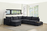 Madison Dark Gray Fabric 7 Piece Modular Sectional Sofa Chaise with USB Storage Console Table