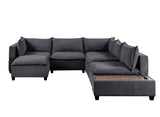 Madison Dark Gray Fabric 7 Piece Modular Sectional Sofa Chaise with USB Storage Console Table