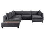 Madison Dark Gray Fabric 7 Piece Modular Sectional Sofa Chaise with USB Storage Console Table