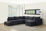 Madison Dark Gray Fabric 7 Piece Modular Sectional Sofa Chaise with USB Storage Console Table