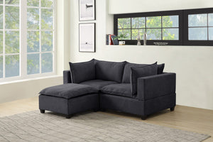 Madison Dark Gray Fabric Sectional Loveseat Ottoman