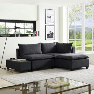 Madison Dark Gray Fabric Sectional Loveseat Ottoman with USB Storage Console Table