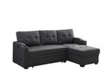 Mabel Dark Gray Linen Fabric Sleeper Sectional with cupholder, USB charging port and pocket