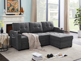 Mabel Dark Gray Woven Fabric Sleeper Sectional with cupholder, USB charging port and pocket