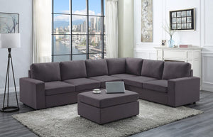 Bayside Modular Sectional Sofa with Ottoman in Dark Gray Linen