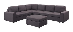 Bayside Modular Sectional Sofa with Ottoman in Dark Gray Linen