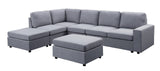 Marley Light Gray Linen 7 Seat Reversible Modular Sectional Sofa with Ottoman