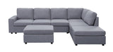 Cassia Light Gray Linen 7 Seat Reversible Modular Sectional Sofa with Ottoman