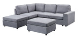 Skye Light Gray Linen 6 Seat Reversible Modular Sectional Sofa with Ottoman