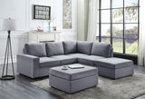 Marta Light Gray Linen 6 Seat Reversible Modular Sectional Sofa with Ottoman