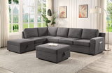 Waylon Gray Linen 7-Seater L-Shape Sectional Sofa with Storage Ottomans and Pockets