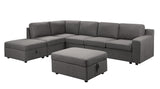 Waylon Gray Linen 7-Seater L-Shape Sectional Sofa with Storage Ottomans and Pockets