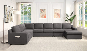 Waylon Gray Linen 7-Seater U-Shape Sectional Sofa Chaise with Pocket