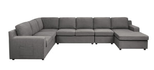 Waylon Gray Linen 7-Seater U-Shape Sectional Sofa Chaise with Pocket