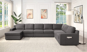 Waylon Gray Linen 7-Seater U-Shape Sectional Sofa Chaise with Pocket