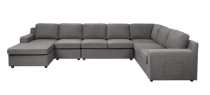 Waylon Gray Linen 7-Seater U-Shape Sectional Sofa Chaise with Pocket