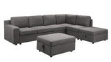 Waylon Gray Linen 7-Seater L-Shape Sectional Sofa with Storage Ottomans and Pockets