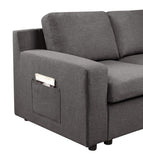 Waylon Gray Linen 7-Seater L-Shape Sectional Sofa with Storage Ottomans and Pockets