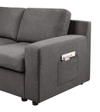 Waylon Gray Linen 7-Seater L-Shape Sectional Sofa with Storage Ottoman and Pockets