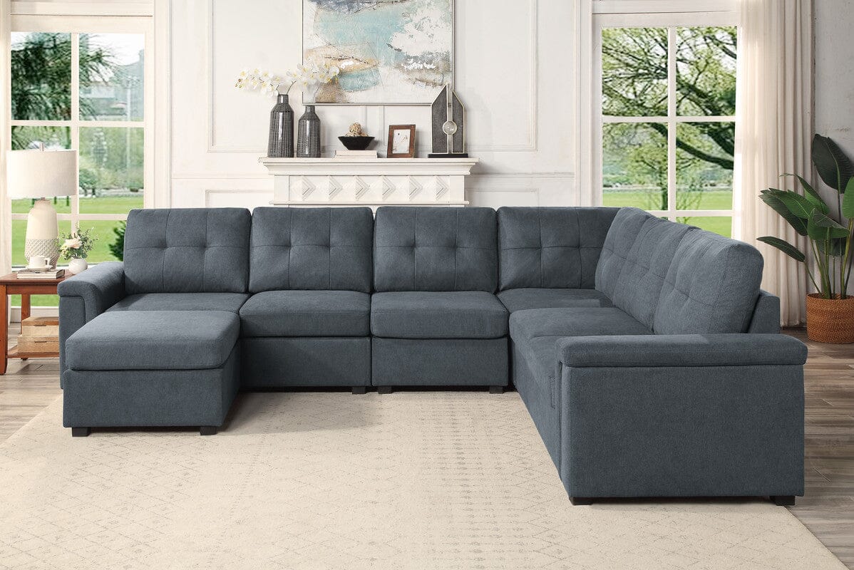 Isla Gray Woven Fabric 7-Seater Sectional Sofa with Ottoman ...