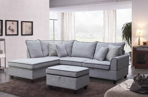 Harmony Light Gray Fabric Sectional Sofa with Left-Facing Chaise and Storage Ottoman