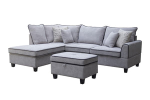 Harmony Light Gray Fabric Sectional Sofa with Left-Facing Chaise and Storage Ottoman