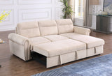 Ashton Beige Velvet Fabric Reversible Sleeper Sectional Sofa Chaise