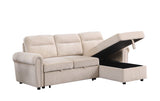 Ashton Beige Velvet Fabric Reversible Sleeper Sectional Sofa Chaise