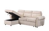 Ashton Beige Velvet Fabric Reversible Sleeper Sectional Sofa Chaise