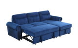 Ashton Blue Velvet Fabric Reversible Sleeper Sectional Sofa Chaise