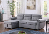 Ashton Gray Velvet Fabric Reversible Sleeper Sectional Sofa Chaise