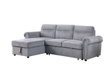 Ashton Gray Velvet Fabric Reversible Sleeper Sectional Sofa Chaise