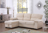 Kipling Beige Velvet Fabric Reversible Sleeper Sectional Sofa Chaise