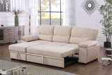 Kipling Beige Velvet Fabric Reversible Sleeper Sectional Sofa Chaise