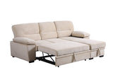 Kipling Beige Velvet Fabric Reversible Sleeper Sectional Sofa Chaise