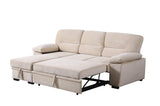 Kipling Beige Velvet Fabric Reversible Sleeper Sectional Sofa Chaise