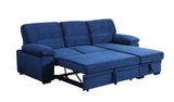 Kipling Blue Velvet Fabric Reversible Sleeper Sectional Sofa Chaise