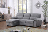 Kipling Gray Velvet Fabric Reversible Sleeper Sectional Sofa Chaise