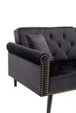 Piper Black Velvet Sofa Bed with Ottoman and 2 Accent Pillows