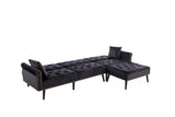 Piper Black Velvet Sofa Bed with Ottoman and 2 Accent Pillows