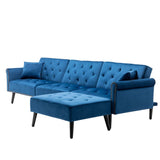 Piper Navy Blue Velvet Sofa Bed with Ottoman and 2 Accent Pillows