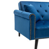 Piper Navy Blue Velvet Sofa Bed with Ottoman and 2 Accent Pillows