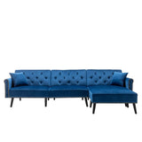 Piper Navy Blue Velvet Sofa Bed with Ottoman and 2 Accent Pillows