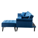 Piper Navy Blue Velvet Sofa Bed with Ottoman and 2 Accent Pillows