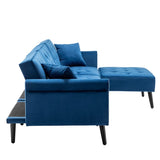 Piper Navy Blue Velvet Sofa Bed with Ottoman and 2 Accent Pillows