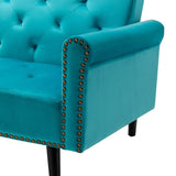 Piper Light Blue Velvet Sofa Bed with Ottoman and 2 Accent Pillows