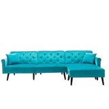 Piper Light Blue Velvet Sofa Bed with Ottoman and 2 Accent Pillows