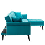 Piper Light Blue Velvet Sofa Bed with Ottoman and 2 Accent Pillows