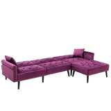 Piper Purple Velvet Sofa Bed with Ottoman and 2 Accent Pillows